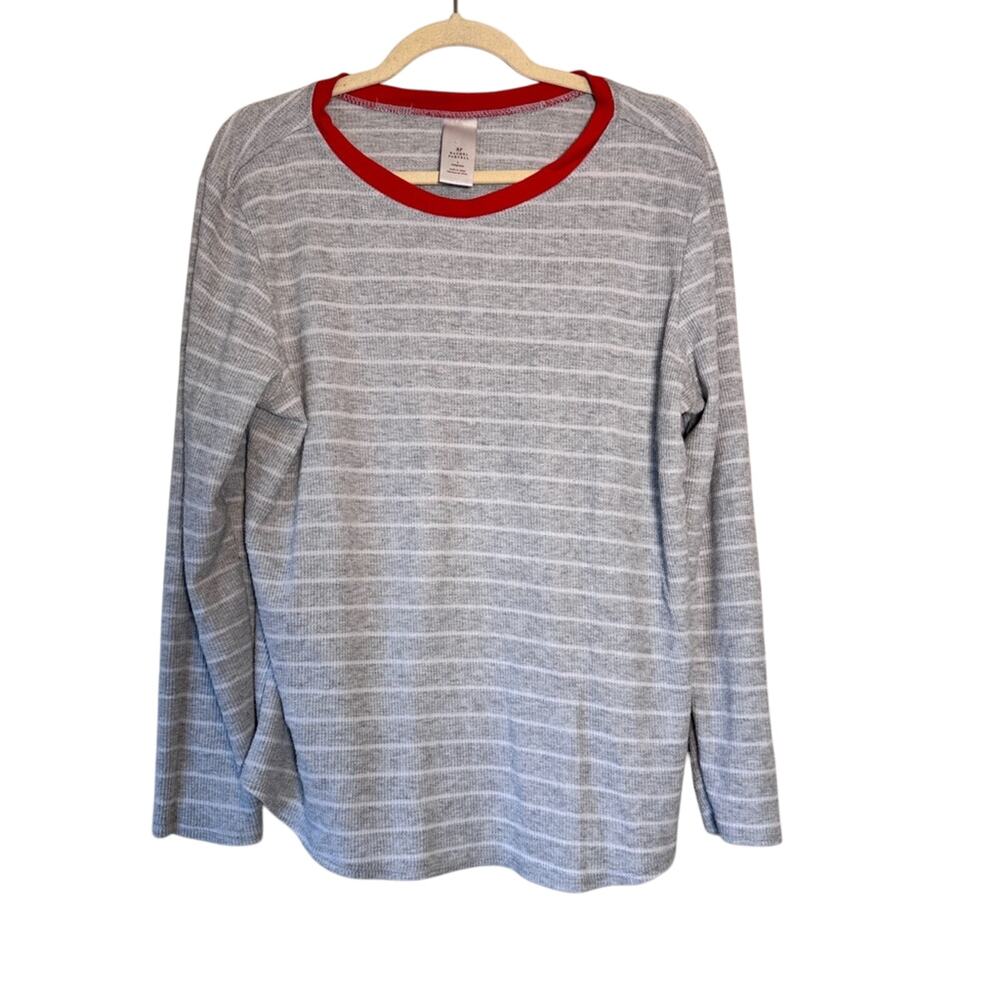 Rachel Parcell Grey Striped Thermal PJ Shirt Women’s L Pajamas Waffle Knit Fall